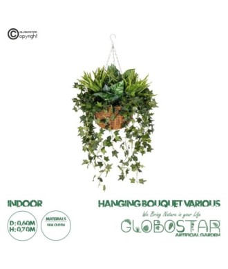 GloboStar® Artificial Garden VARIOUS HANGING PLANT 20623 Τεχνητό Κρεμαστό Διακοσμητικό Φυτό Φτέρης Π60 x Μ60 x Y70cm